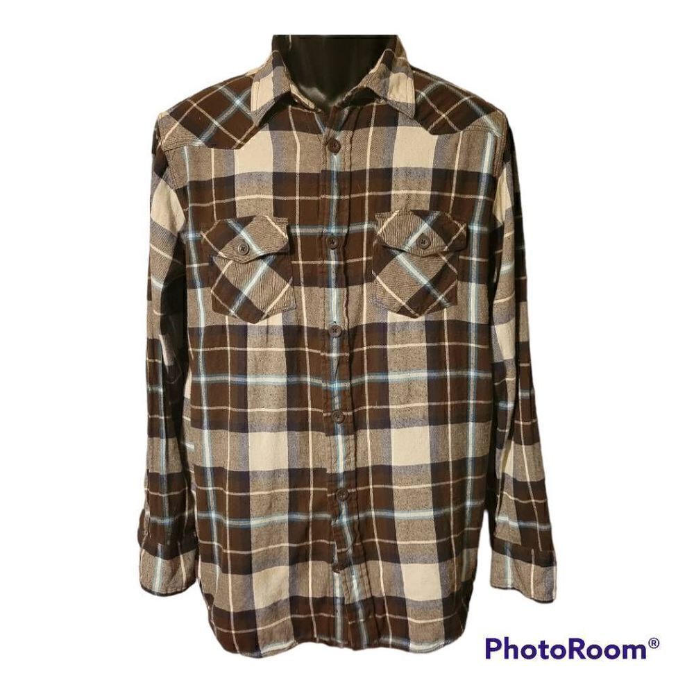 Urban Pipeline Shirt Men's Size L Brown Plaid Long Sleeve Button Up Cotton Top